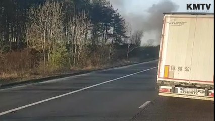 Lorry on fire on motorway
