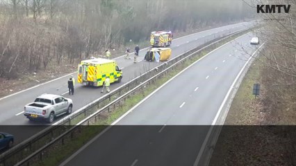 Van overturned after crash on the A2