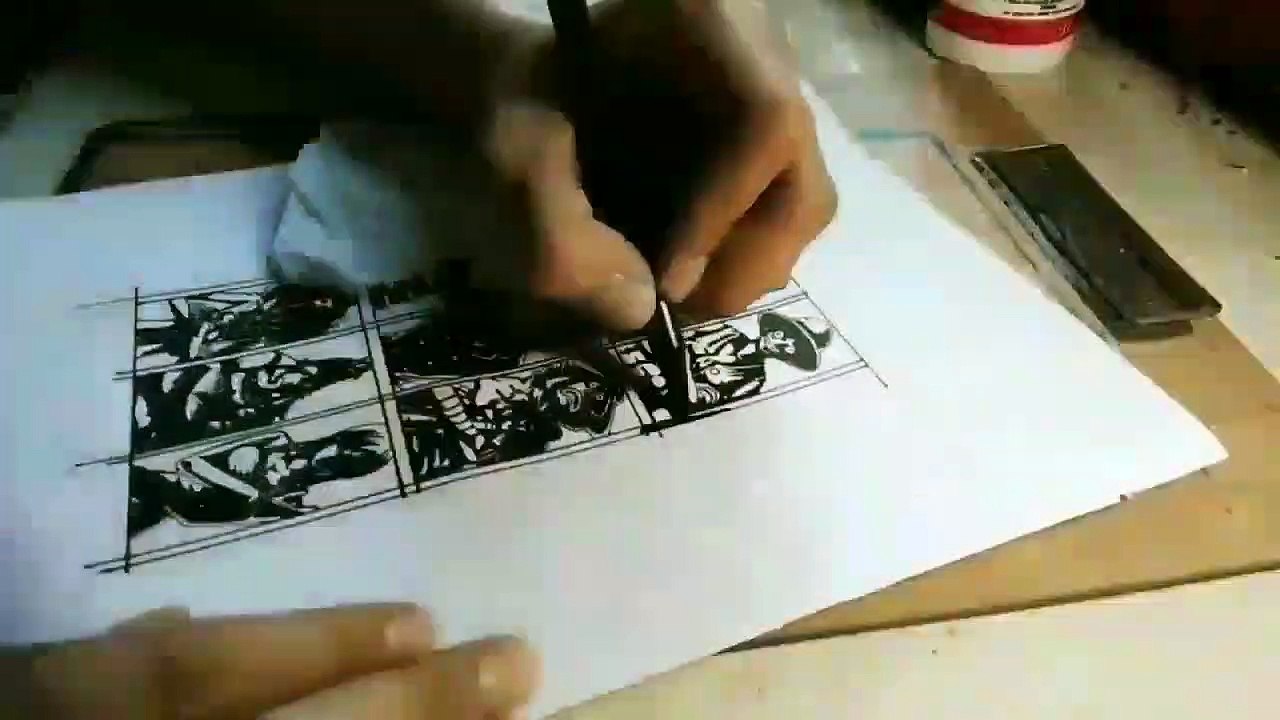 DIY room wall decoration _ one piece MUGIWARA pirate group silhouette with pen and acrylic