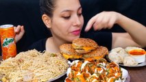 AsmrEating Dahi Golgappe, Masala Dosa burger, Hakka Noodles, Momo   Huge Indian Street Food Mukbang Foodie JD