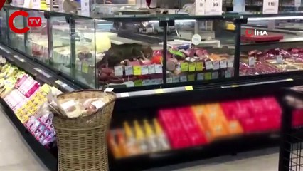 Markette şarküteri reyonuna giren kedi kavurma yedi