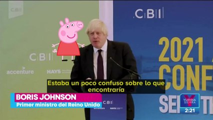 Boris Johnson pierde sus notas y termina hablando de ¡Peppa Pig!