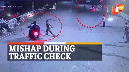 VIRAL VIDEO: 3 Persons Fall Off Bike While Policemen Rush With Sticks To Stop Them