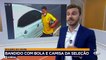 Um homem foi flagrado usando uma camisa da Seleção Brasileira e uma bola de futebol para assaltar em São Paulo. Câmeras de segurança mostram o momento que ele aborda as vítimas e consegue levar um carro.