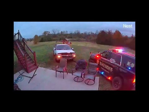 Security Camera Catches Police Chase Around House