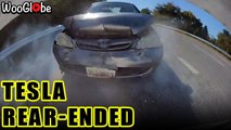 'Rearview cam footage shows Tesla Model 3 getting RUTHLESSLY rear-ended by Honda Civic'