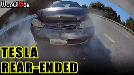 'Rearview cam footage shows Tesla Model 3 getting RUTHLESSLY rear-ended by Honda Civic'