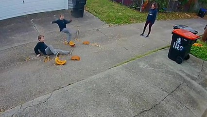 'Real-life Charlie Brown slips on pumpkin guts *Try Not to Laugh* '