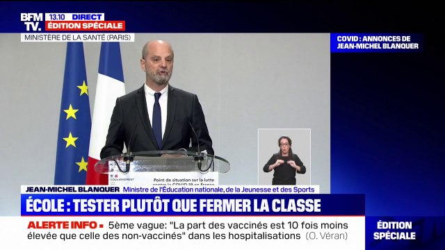 Jean-Michel Blanquer: Il n'y aura plus de fermeture systématique de classe dès le 1er cas de Covid en primaire, mais un dépistage