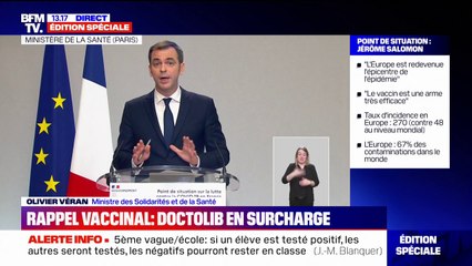 Doctolib en surcharge: Olivier Véran estime que le site "va être rétabli dans les prochaines heures"
