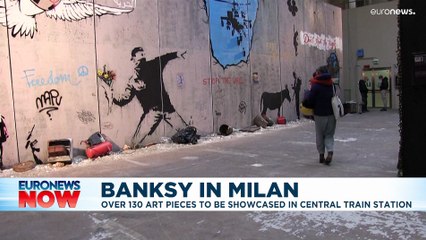 Banksy street art reproduced inside Milan's central train station