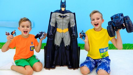 Vlad and Niki save Batcave and play with Batmobile RC - Toy story for children