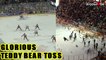 'Ice rink transforms into teddy bear turf as fans toss thousands of stuffed toys onto the ice '