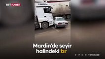 Mardin'de tır otomobili metrelerce sürükledi