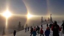 Magnifique phénomène naturelle : Parhélie filmée au ski