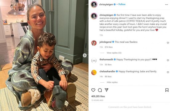 Chrissy Teigen celebrates first sober Thanksgiving