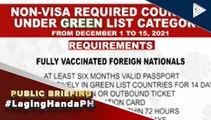 #LagingHanda | Fully vaccinated foreign nationals mula sa Green list non-visa required countries, papayagan nang makapasok sa bansa simula December 1-15