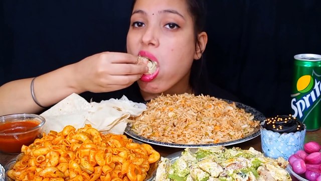 Asmr Eating Spicy Macaroni, Fried Rice, Malai Chaap, Rumali Roti, Choclate Cup Cake Huge Food Mukbang Foodie JD
