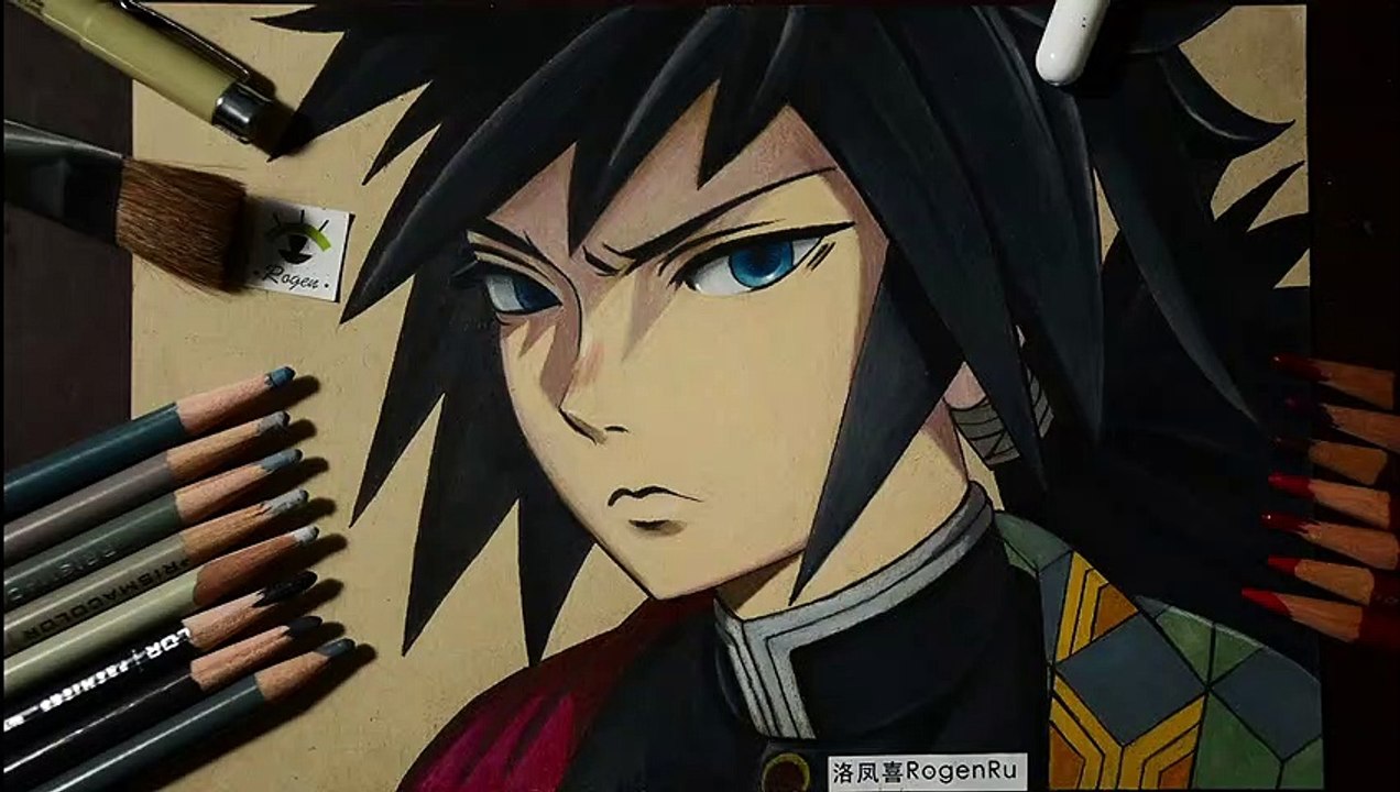 63b Easy coloring manga  skin and black hair of Giyu Tomioka
