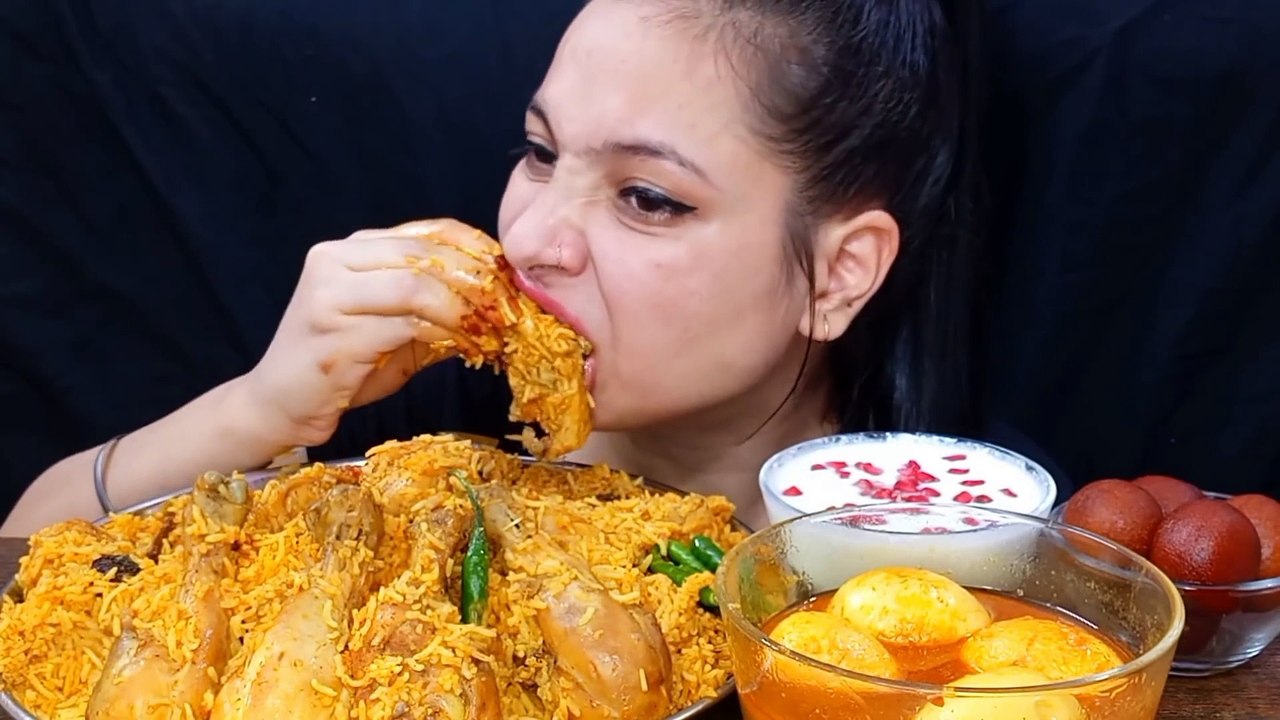 Asmr Eating  Lots Of  Spicy Chicken Dum Biriyani, Spicy Egg Curry, Riata   Huge Indian Food Feast Mukbang Foodie JD