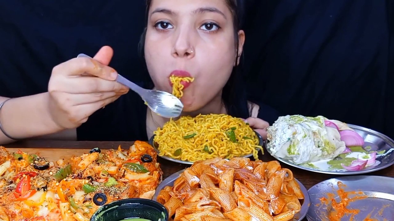 Asmr Eating Cheesy Pasta Pizza, Malai Chaap Roll, Tomato Pasta, Chilli Masala Maggi, Paneer Momo, Foodie JD