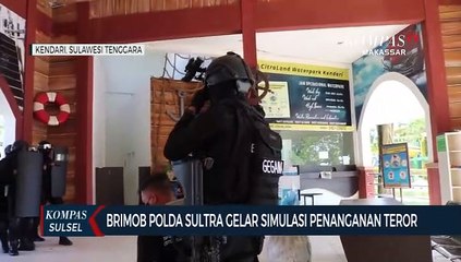 Brimob Polda Sultra Gelar Simulasi Penanganan Teror Di Kendari