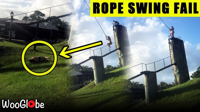 'HIDEOUS rope swing fail causes girl to fall flat on her face '