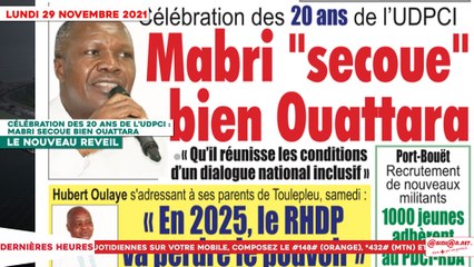 Le Titrologue du 29 Novembre 2021 : Célébration des 20 ans de l’UDPCI, Mabri "secoue" bien Ouattara