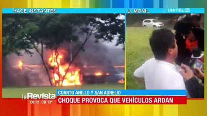 Santa Cruz: Micro choca contra un camión cisterna y ambos vehículos ardieron