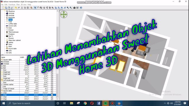 Latihan Menambahkan Objek 3D Menggunakan Sweet Home 3D