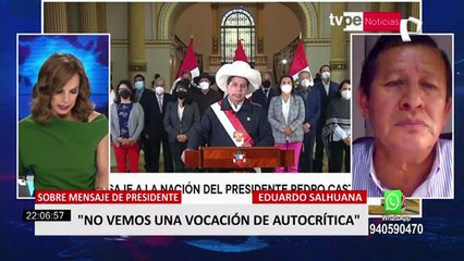 Eduardo Salhuana sobre mensaje a la Nación: “No escuchamos y no vemos una vocación de autocrítica”