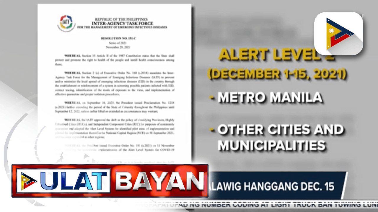 Alert level 2 sa NCR, pinalawig hanggang Dec. 15; Mandatory vaccination at muling paggamit ng face shield, ikinukonsidera ni Pres. Duterte dahil sa banta ng Omicron variant