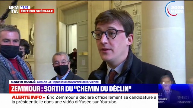 Pour Sasha Houlié (LaREM), la déclaration d'Éric Zemmour est une tentative malheureuse de sortir d'une séquence désastreuse