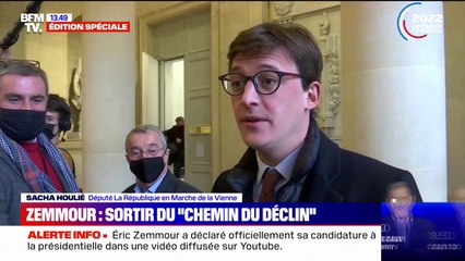 Pour Sasha Houlié (LaREM), la déclaration d'Éric Zemmour est une "tentative malheureuse de sortir d'une séquence désastreuse"