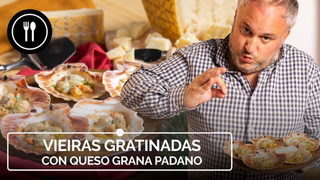 Vieiras gratinadas con queso Grana Padano
