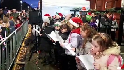 Children from Jarrow Cross Primary School perform at the Jarrow Christmas lights switch on