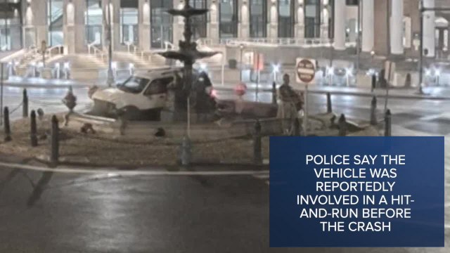 Camera captures car crash into fountain in Pennsylvania