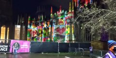 Showtime at Sheffield Cathedral for first day of 'The Beginning' - a dazzling lit-up display of the Nativity story projected onto the side of the church. You can also step inside for the light show made of 30 Christmas trees (but we missed out on tickets