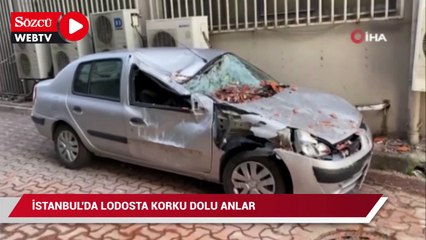 İstanbul’da lodosta korku dolu anlar: Çatı aracın üzerine böyle düştü