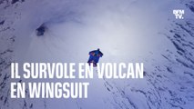 Au Chili, un homme survole le cratère d'un volcan actif en wingsuit