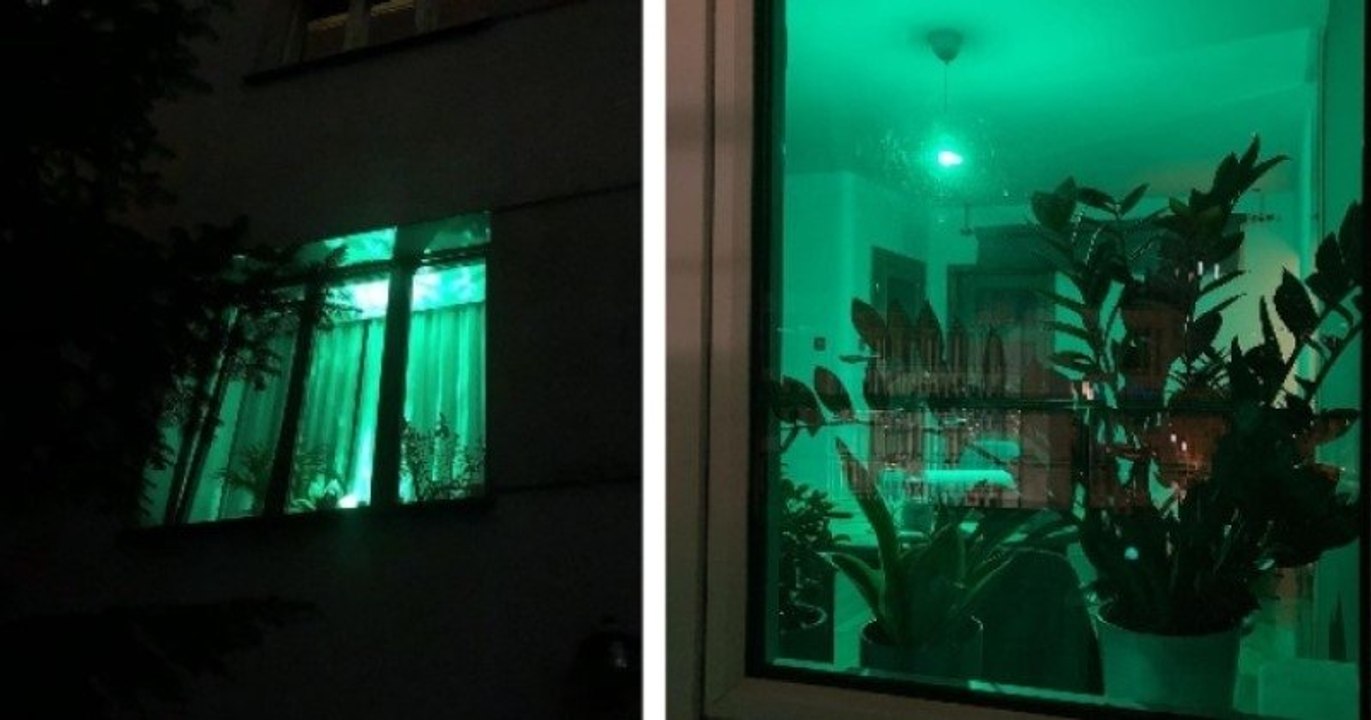 Des Polonais allument une lumière verte dans leur logement pour signifier qu'ils peuvent accueillir des réfugiés