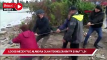 Tuzla'da lodos nedeniyle alabora olan tekneler kıyıya çıkartıldı