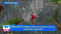 Alemán cruzó en cuerda floja el Cañón del Sumidero en Chiapas