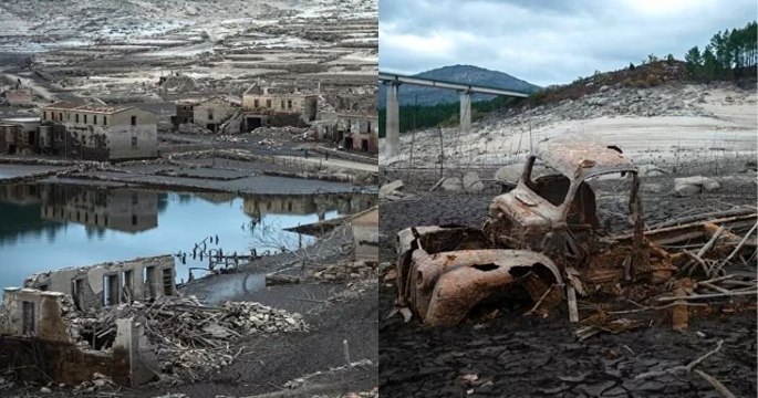 Autrefois englouti, ce village fantôme refait surface 29 ans plus tard avec la baisse du niveau des eaux