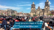Comienzan a llegar asistentes al Zócalo para el AMLOFest 2021