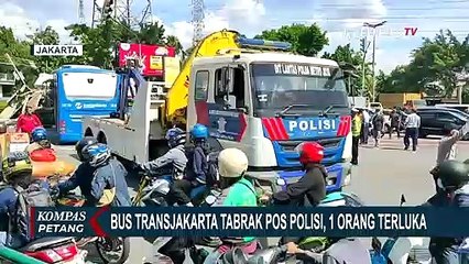 Begini Kondisi Bus Transjakarta yang Tabrak Pos Polisi, 1 Petugas Terluka dan Bangunan Pos Roboh