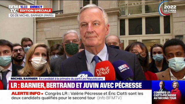 Congrès LR: Michel Barnier pense que Valérie Pécresse est la mieux préparée pour remporter l'élection présidentielle
