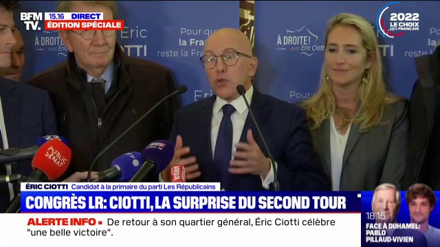Congrès LR: Éric Ciotti accueille sa qualification avec beaucoup de bonheur et une immense joie