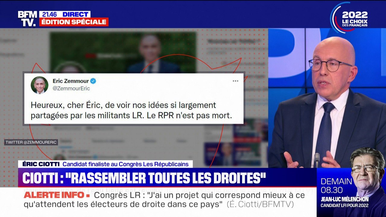 Éric Ciotti: "Il y a des éléments que je partage" avec Eric Zemmour, "ce qui nous différencie ce sont surtout les propositions"