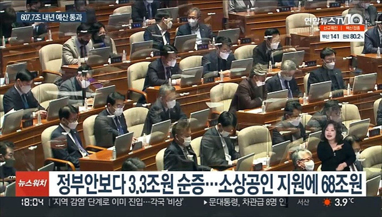 607.7조 예산안 국회 통과…지역화폐·손실보상 확대